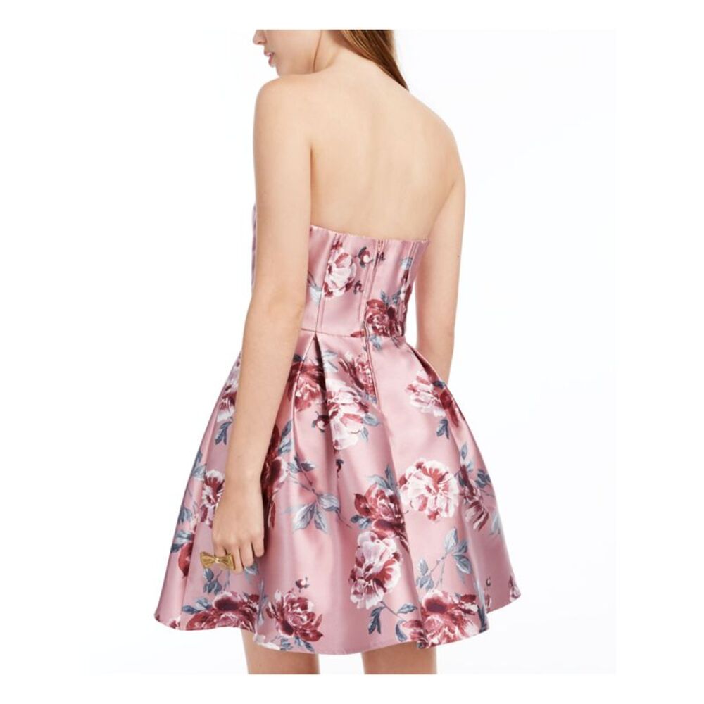 SPEECHLESS Womens Pink Floral Strapless Short Fit + Flare Dress 11 - Picture 2 of 4